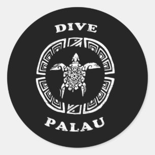 Tauch Palau Vintage Retro Tril Schildkröte Urlaub  Runder Aufkleber