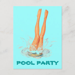 Tauchbein-Retro Swimmingpool-Party Einladungen
