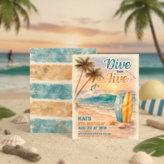Tauche ein in Five Retro Surf Beach 5. Geburtstag Einladung