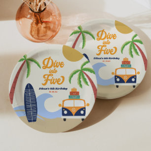 Tauche ein in Five Surf Board Blau 5. Geburtstagsf Pappteller