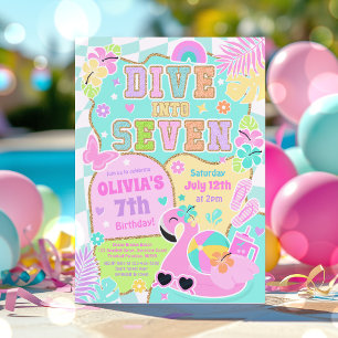 Tauche ein in Seven Preppy Girl Pool Party Geburts Einladung