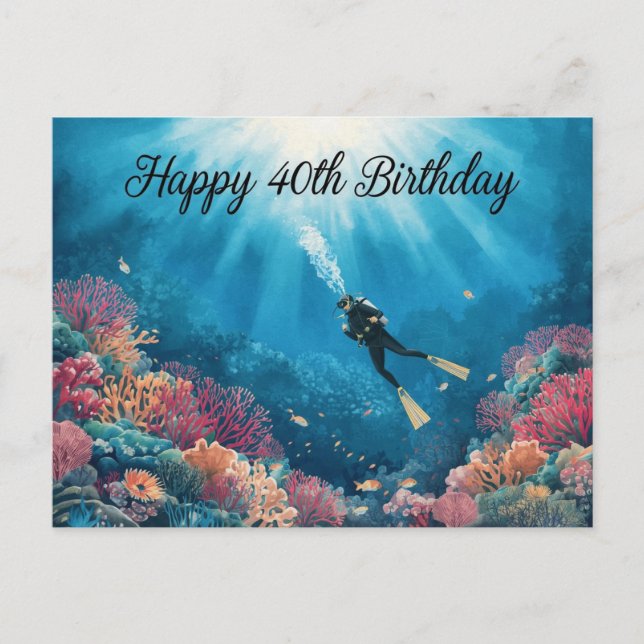 Tauchen 40. Geburtstag unter Wasser Postkarte (Vorderseite)