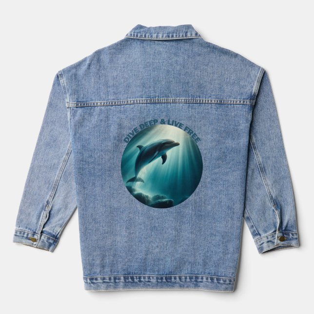 Tauchen Deep Live Free Dolphin Jeansjacke (Rückseite)
