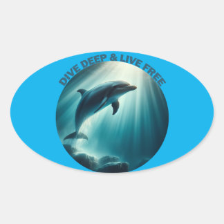 Tauchen Deep Live Free Dolphin Ovaler Aufkleber