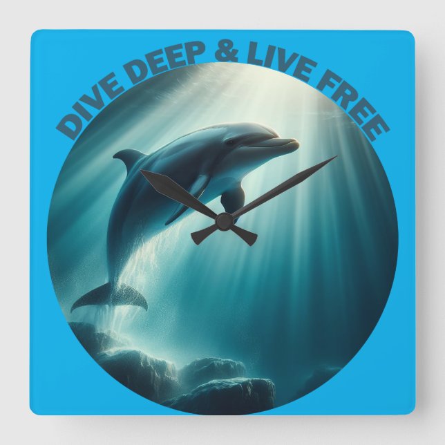 Tauchen Deep Live Free Dolphin Quadratische Wanduhr (Vorderseite)