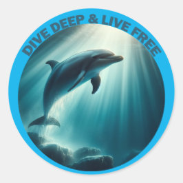 Tauchen Deep Live Free Dolphin Runder Aufkleber
