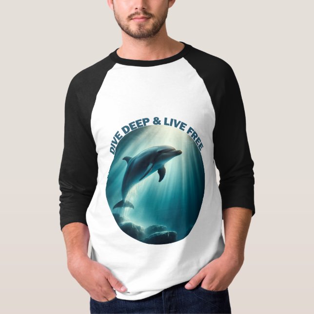 Tauchen Deep Live Free Dolphin T-Shirt (Vorderseite)