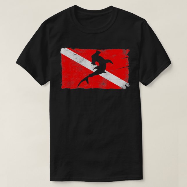 Tauchen Flag Hammerhead Silhouette Tauchen Vinta T-Shirt (Design vorne)