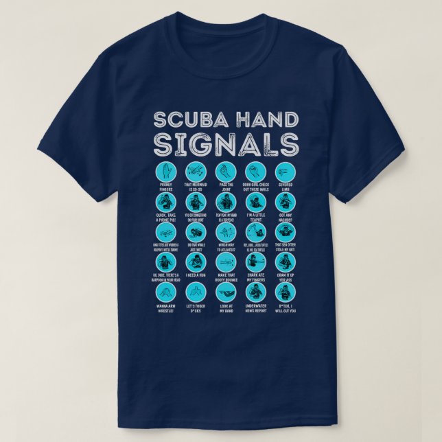 Tauchen Hand Schild Funny Diving Scuba Handsignale T-Shirt (Design vorne)