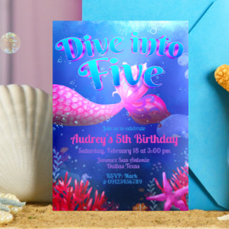 Tauchen in fünf - Meerjungfrau Einladung