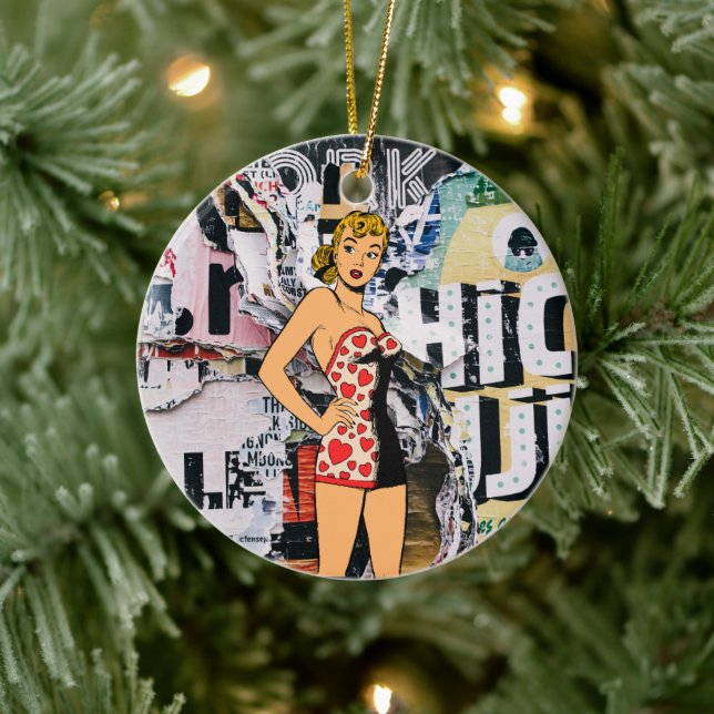 Tauchen in Retro Elegance: Vintages Bliss-Button Keramik Ornament (Baum)