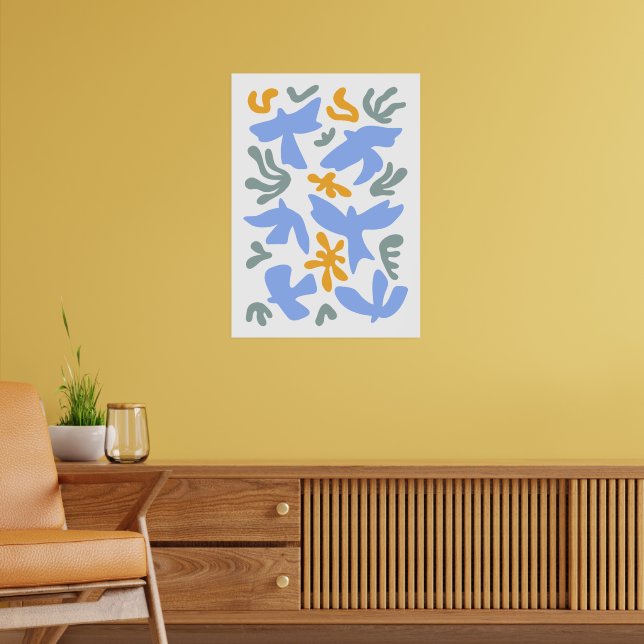 Tauchen mit Blume im Volksstil | Moderne Formen Poster (Wohnzimmer 2)