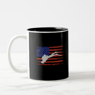 Tauchen mit US-amerikanischer Flagge-Flaggen Vinta Zweifarbige Tasse