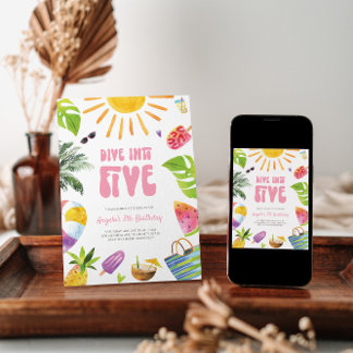 Tauchen Sie ein in fünf rosa Retro Geburtstagsfeie Einladung