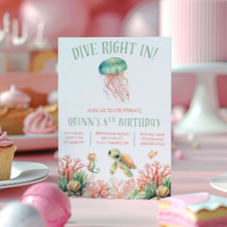 Tauchen Sie ein, unter dem Meer, Pastel Geburtstag Einladung