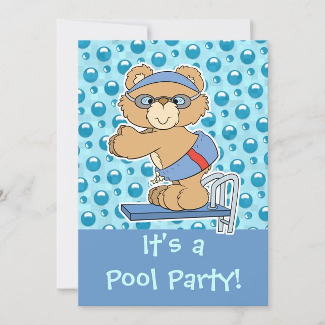 Tauchen Teddy Bear Pool Party Einladung (Vorderseite)