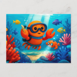 Tauchende Krabbe erkundet farbenfrohe Unterwasserk Postkarte