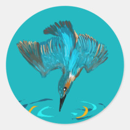 Tauchender Eisvogel-Weinetikett Runder Aufkleber