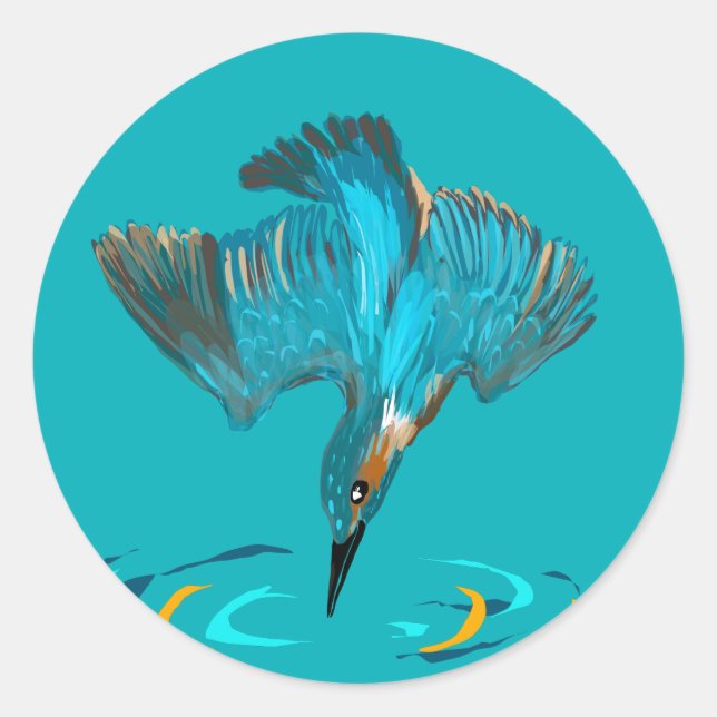 Tauchender Eisvogel-Weinetikett Runder Aufkleber (Vorderseite)