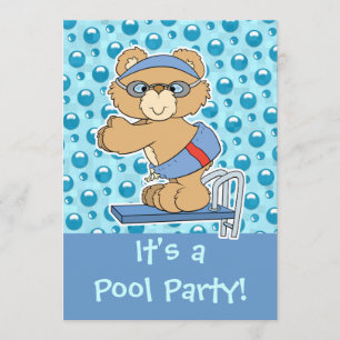 Tauchender Teddybär Poolparty-Einladung Einladung