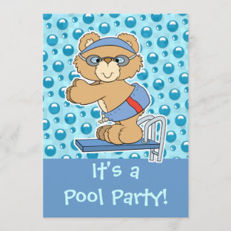 Tauchender Teddybär Poolparty-Einladung Einladung