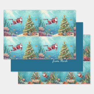 Tauchender Weihnachtsmann Unterwasser-Weihnachtsfe Geschenkpapier Set