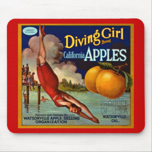 Tauchendes Mädchen Äpfel - Vintage Fruchtkisten Et Mousepad