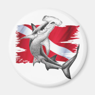 Tauchenflagge mit Hammerhai Haifischtaucher unten Magnet