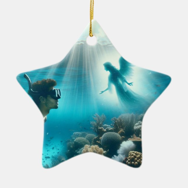 Taucher finden Riffengel Keramik Ornament (Vorne)