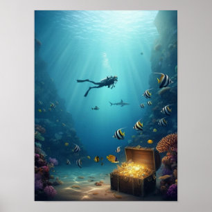 Taucher findet einen Schatz Poster