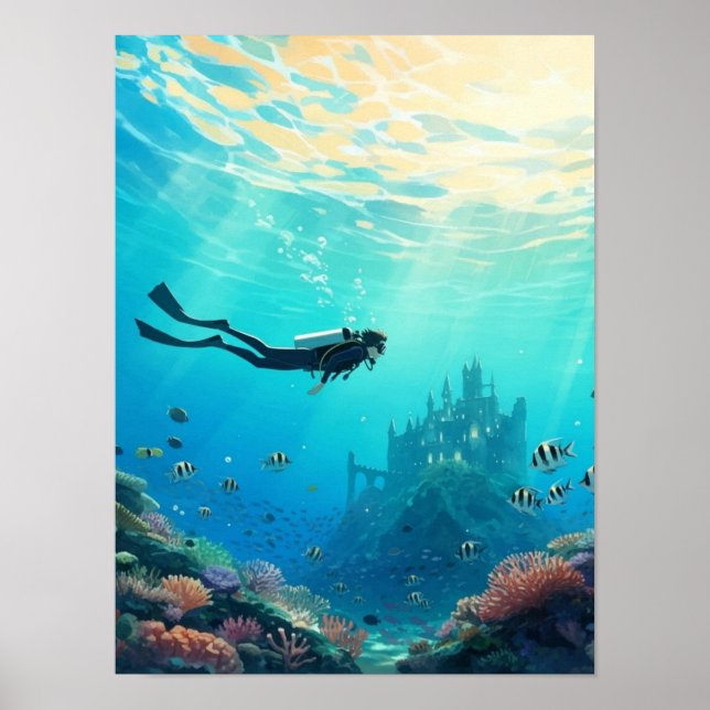 Taucher findet Schloss Poster (Vorne)