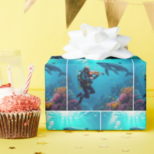 Taucher spielt Geige für einen Wal Geschenkpapier