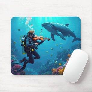 Taucher spielt Geige für einen Wal Mousepad