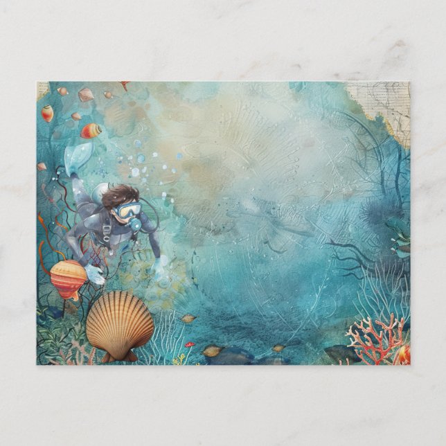 Taucher Tauchen unter Wasser Postkarte (Vorderseite)