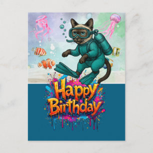 Taucher tauchende Katze Alles Gute zum Geburtstag  Postkarte