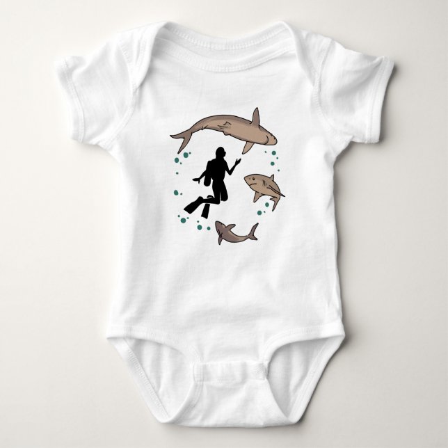 Taucher und Haie Baby Strampler (Vorderseite)