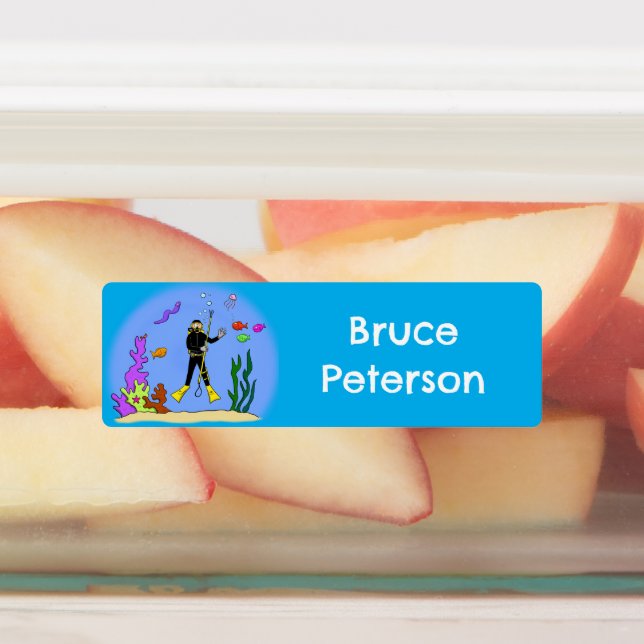 Taucher und Meerestiere Cartoon personalisiert Etiketten (Befestigt)