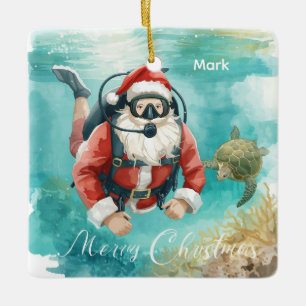 Taucher Weihnachtsmann Santa Claus beim Tauchen mi Keramikornament