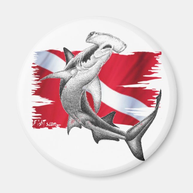 Tauchflagge mit Hammerhead Haitaucher unten Magnet (Vorne)