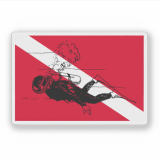 Tauchflagge mit Retro-Taucher-Illustration Aufkleber