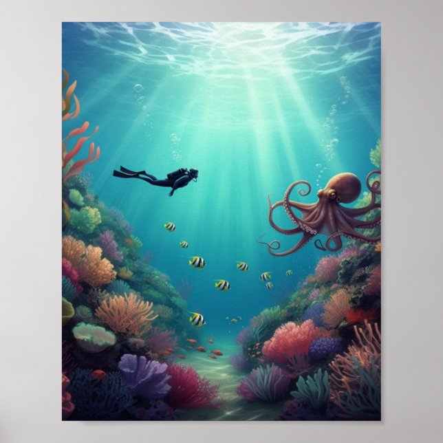 Tauchflecken und Meereskreatur Poster (Vorne)