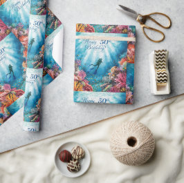 Tauchgang 50. Geburtstag Unterwasser-Geburtstagska Geschenkpapier