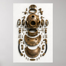 Tauchhelm im Vintage-Stil Poster
