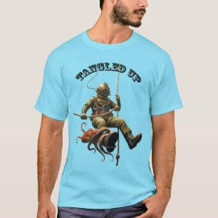Tauchhelm-Taucher an einem Seil mit einem Oktopus  T-Shirt