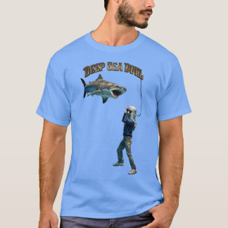 Tauchhelm-Taucher im Kampf mit einem Tigerhai URM T-Shirt