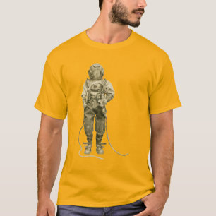 Tauchhelm-Taucher mit Unterwasser-Tauchlicht im Vi T-Shirt