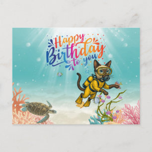 Tauchkatze Alles Gute zum Geburtstag unter dem Mee Postkarte