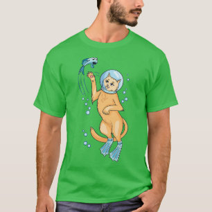 Tauchkatze mit einem Aquarium auf dem Kopf T-Shirt
