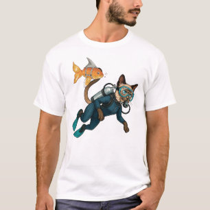 Tauchkatze Tauchen Blauer Nassanzug T-Shirt