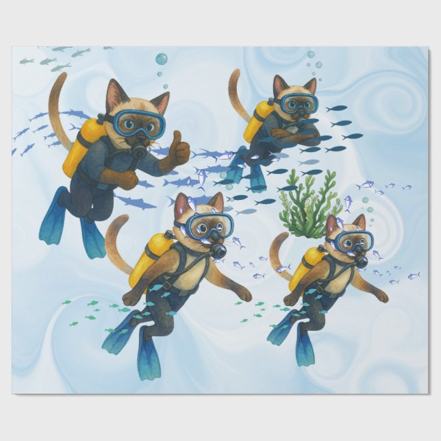 Tauchkatzen tauchen unter Wasser  Geschenkpapier (Flach)